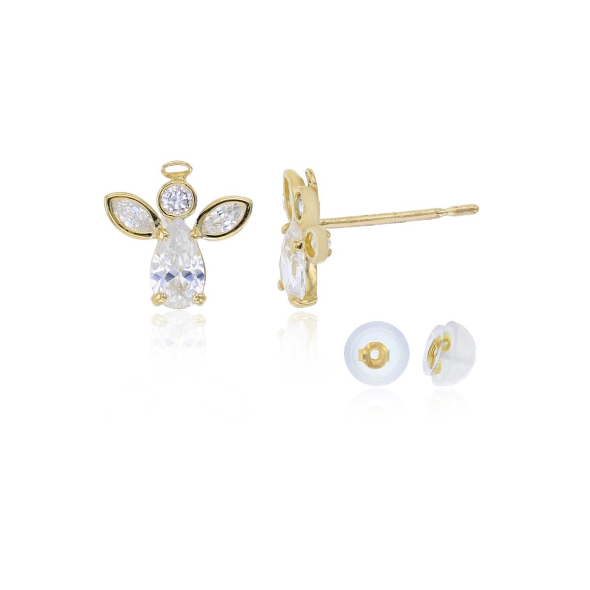 14K Yellow Gold 8x8mm Multi-Cut CZ Angel Stud Earring with Silicone Back
