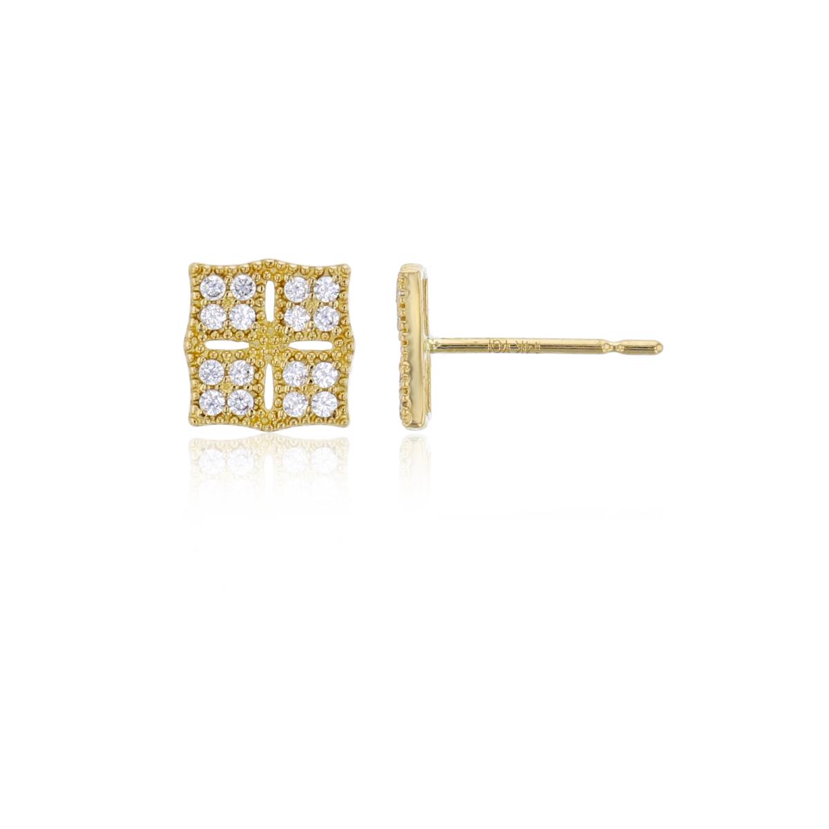10K Yellow Gold 7x7mm Milgrain CZ Cushion Shaped Stud Earring