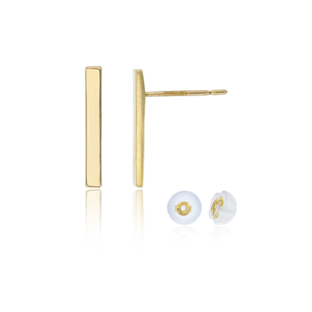 14K Yellow Gold 13x2mm High Polished Bar Stud Earring with Silicone Back