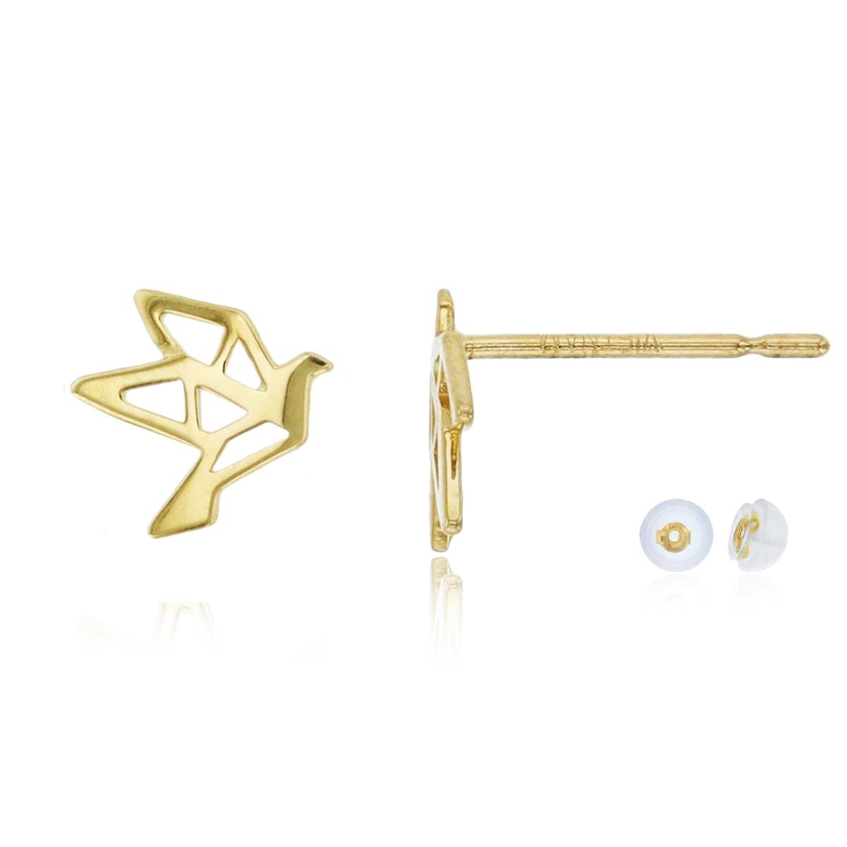 14K Yellow Gold 6x7mm Polished Dove Stud Earring with Silicone Back
