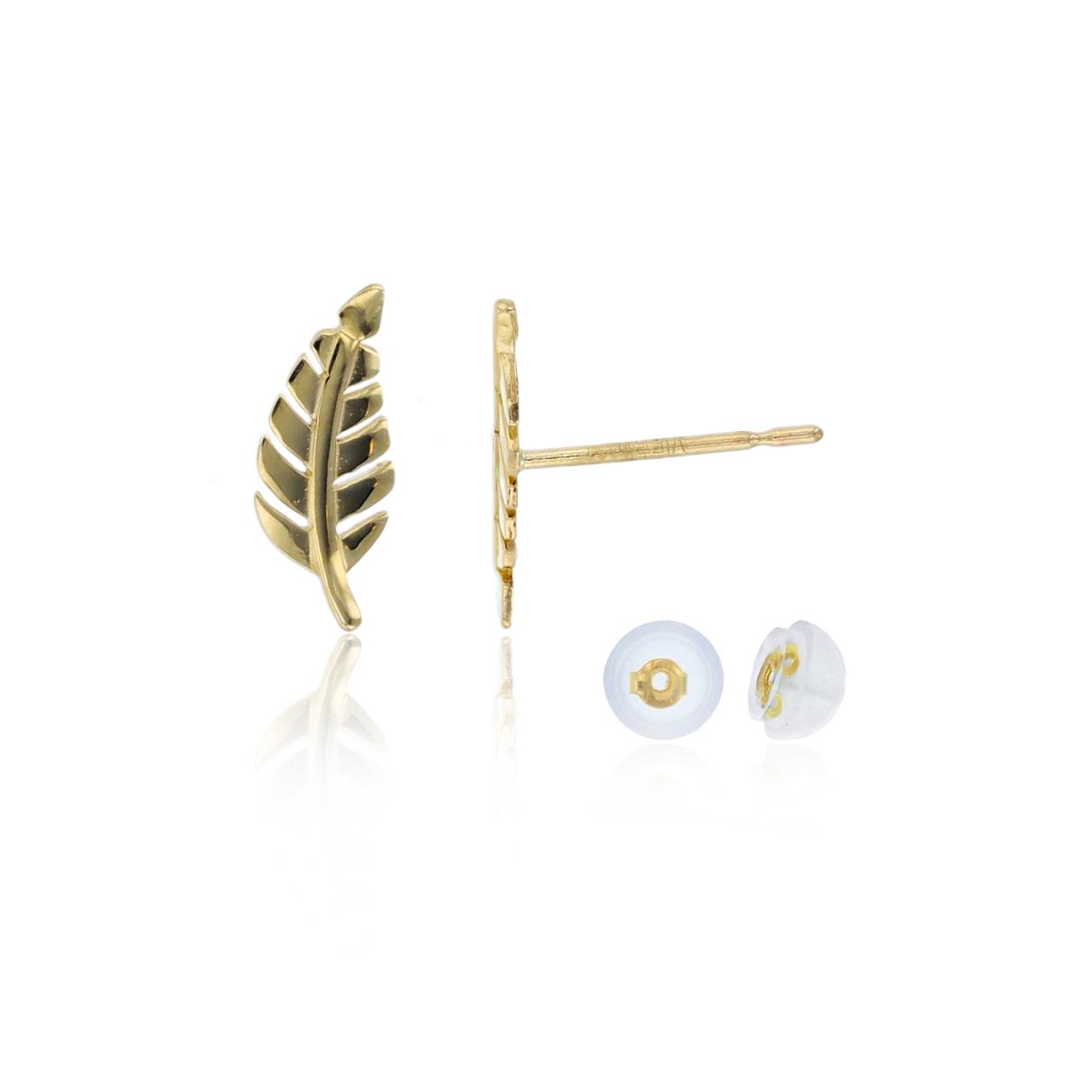 14K Yellow Gold 10x4mm Polished Leaf Stud Earring with Silicone Back