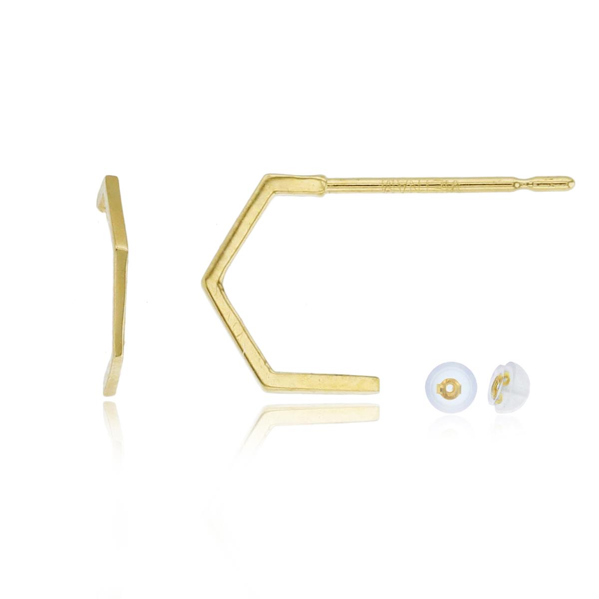 14K Yellow Gold 8x1mm Half Hexagon-Shaped Stud Earring with Silicone Back