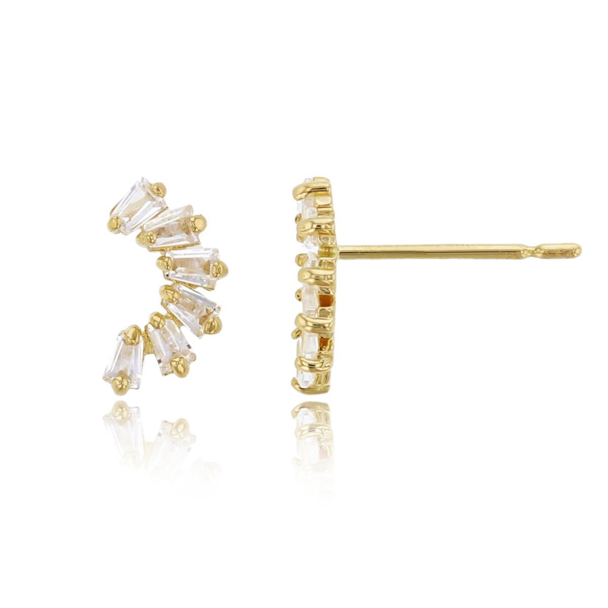 14K Yellow Gold 8x4mm Baguette CZ Curved Stud Earring