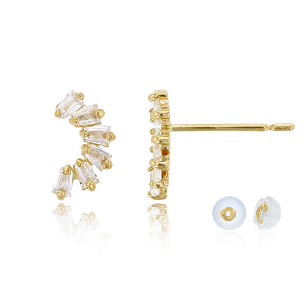 14K Yellow Gold 8x4mm Baguette CZ Curved Stud Earring with Silicone Back