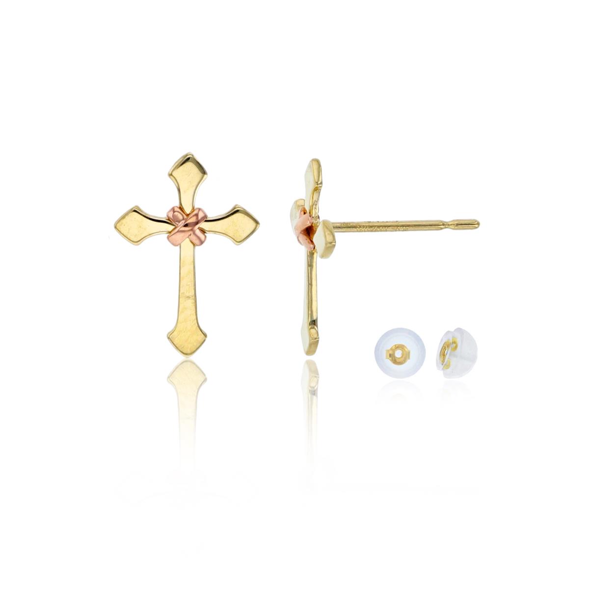 14K Two-Tone Gold 12x8mm Polished Arrowhead Cross Stud Earring with Silicone Back