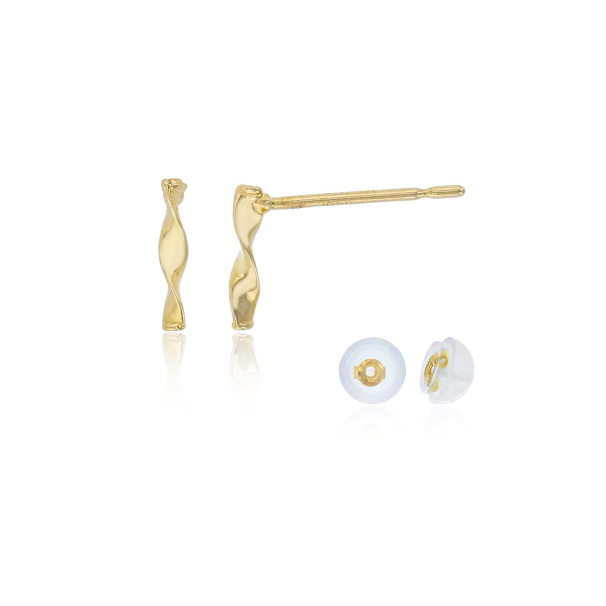 14K Yellow Gold 7x2mm Polished Twisted Stud Earring with Silicone Back