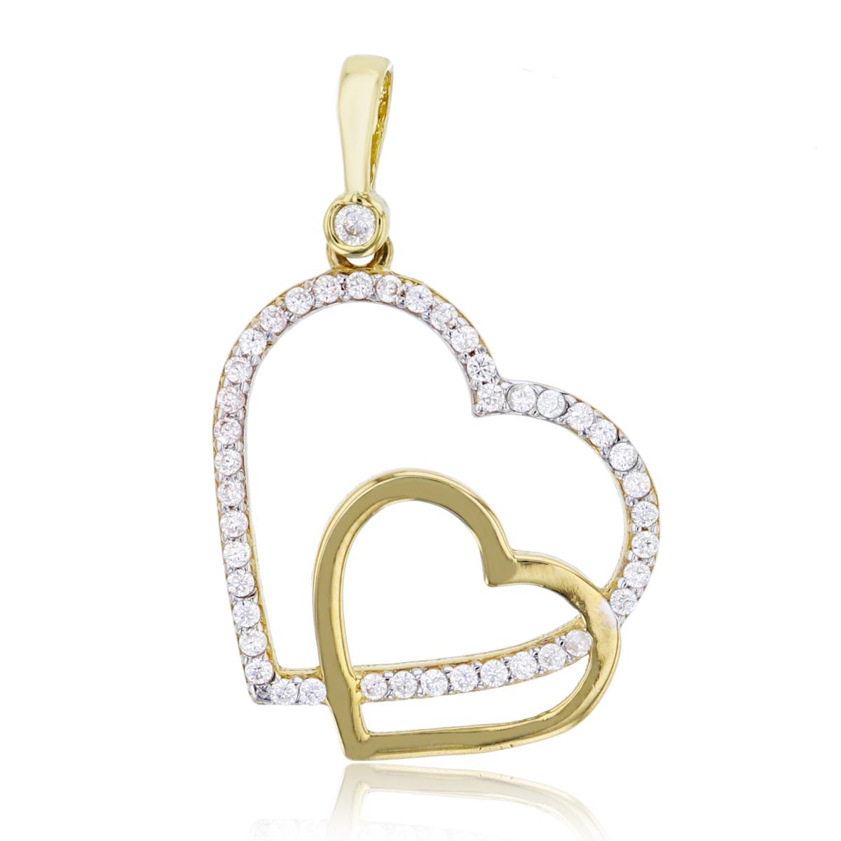 14K Yellow Gold Micropave & Polished Double Open Hearts Pendant