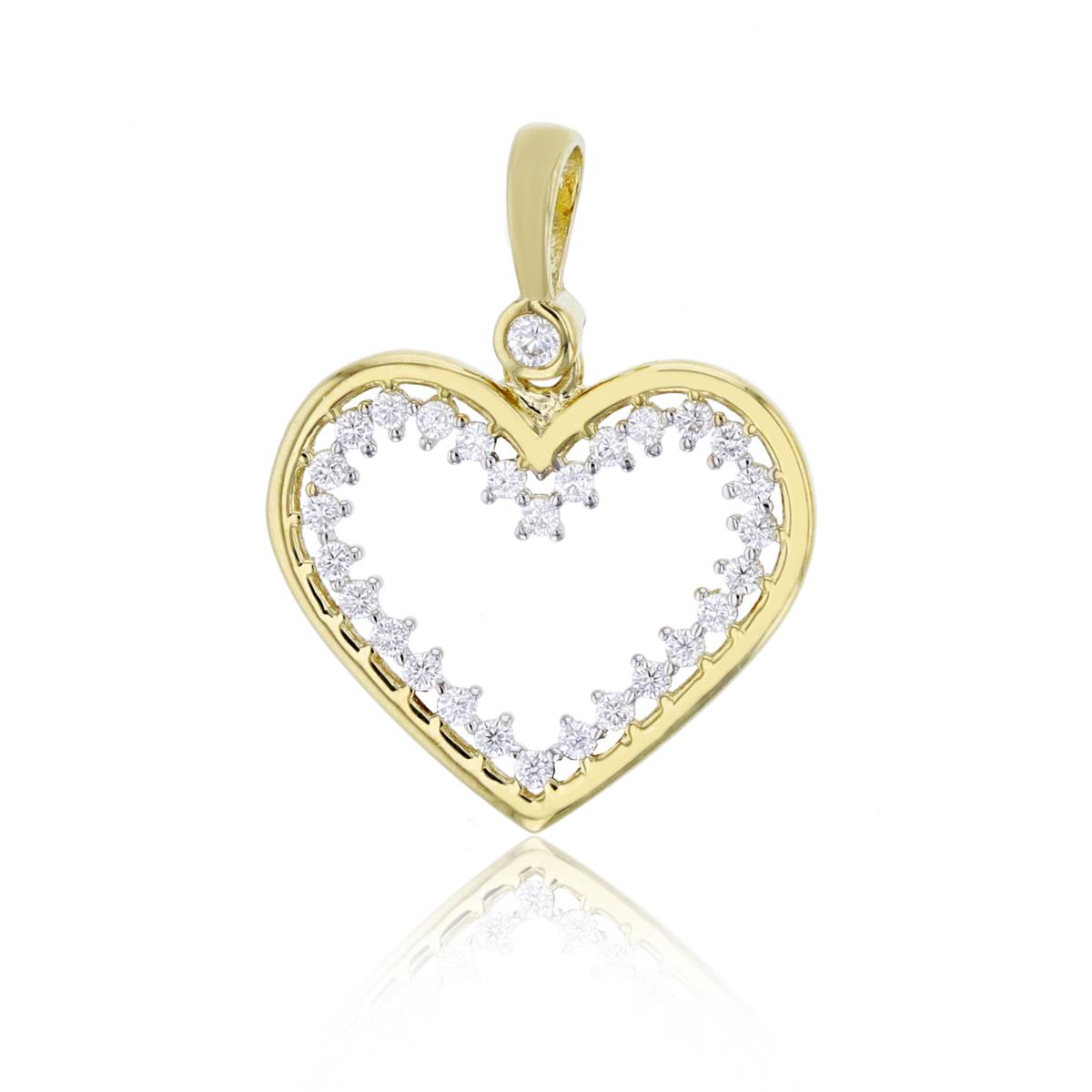 14K Yellow Gold 22x17mm Polished & Paved Open Heart Pendant
