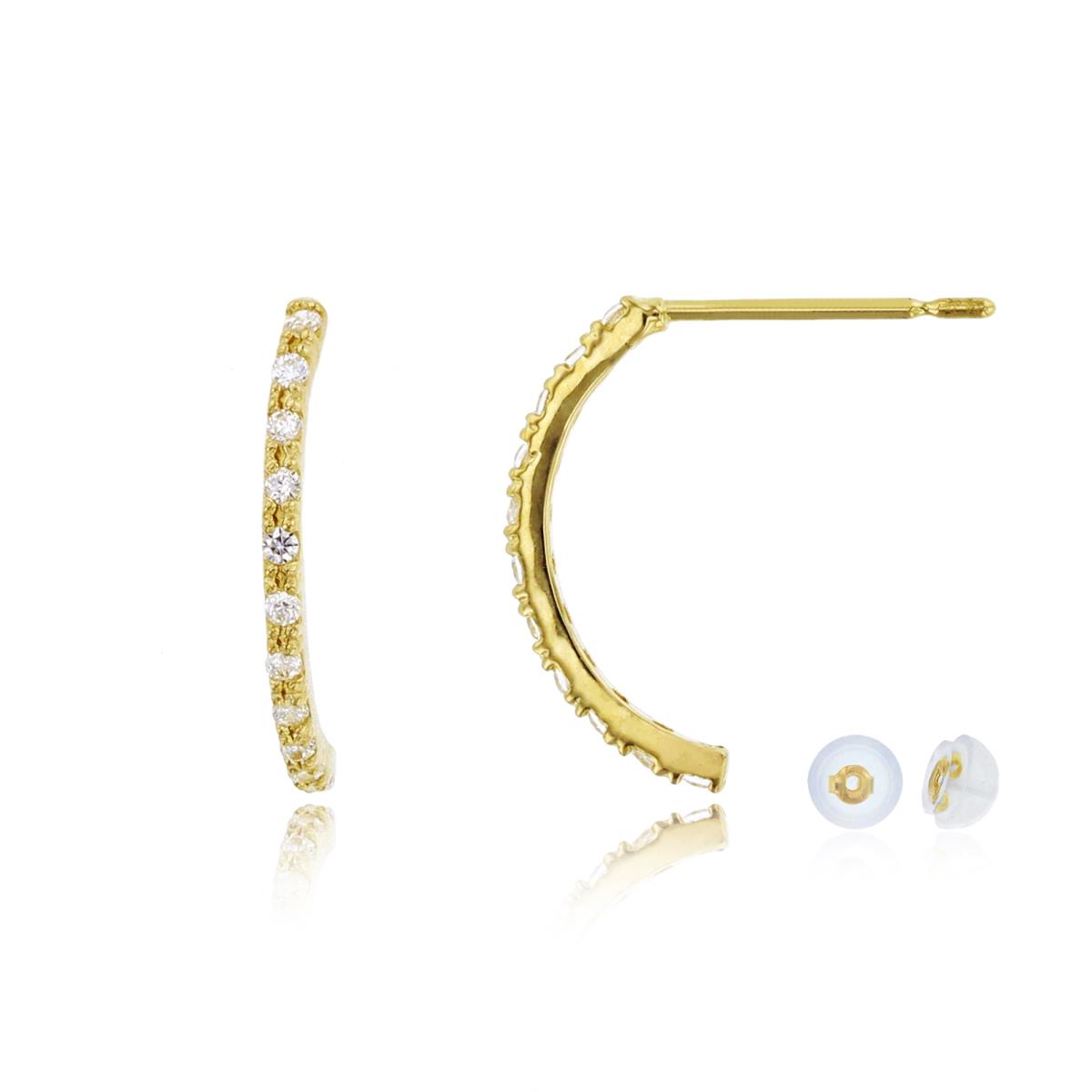 14K Yellow Gold 15x1mm Micropave CZ Half Hoop Stud Earring with Silicone Back