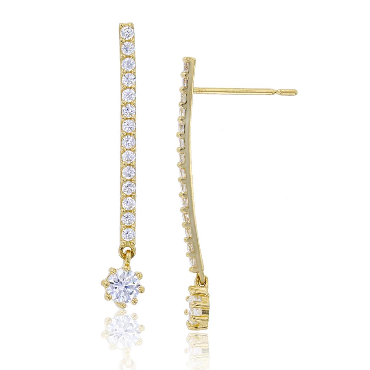 10K Yellow Gold Dangling 3mm Round Cut CZ Micropave Bar Earring