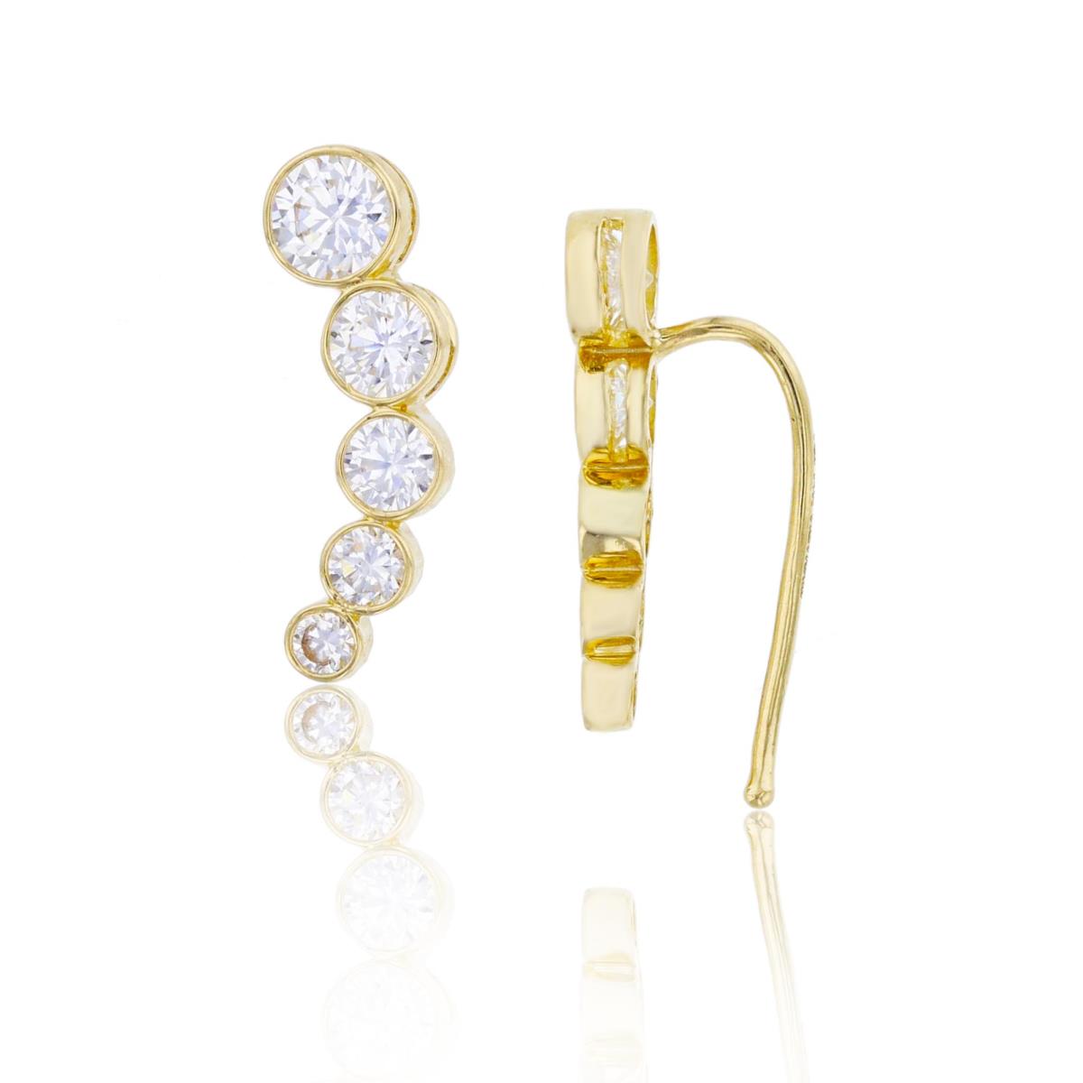 10K Yellow Gold 16x4mm Graduated Round Cut CZ Bezel Ear Crawler