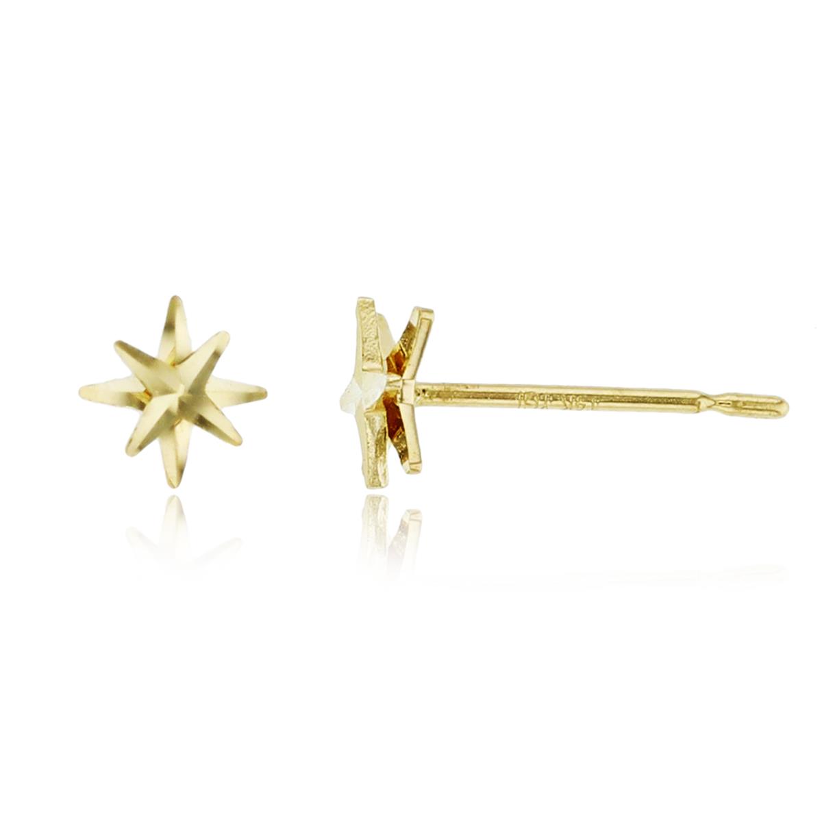 14K Yellow Gold 5x5mm Diamond Cut Starburst Stud Earring