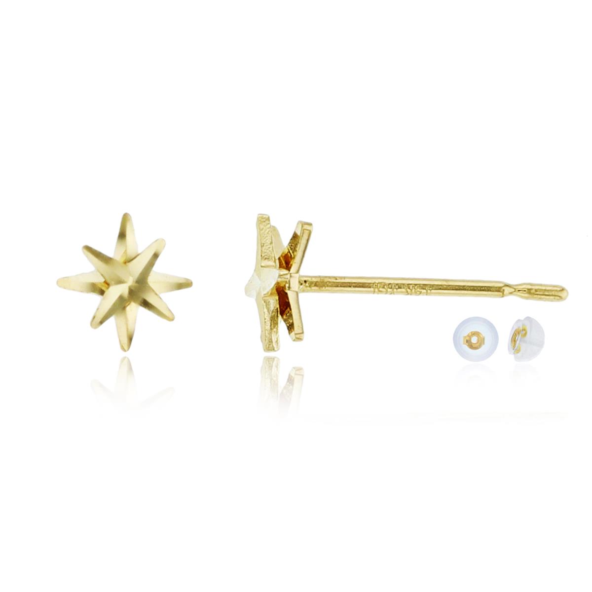 14K Yellow Gold 5x5mm Diamond Cut Starburst Stud Earring with Silicone Back