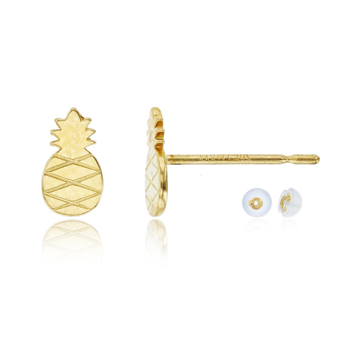 14K Yellow Gold 6x4mm Polished Pineapple Stud Earring with Silicone Back