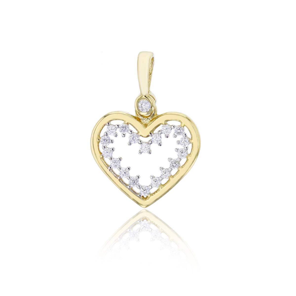10K Yellow Gold 18x13mm Polished & Paved Open Heart Pendant