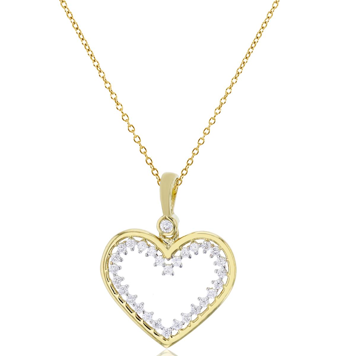 14K Yellow Gold 22x17mm Polished & Paved Open Heart 18" Necklace
