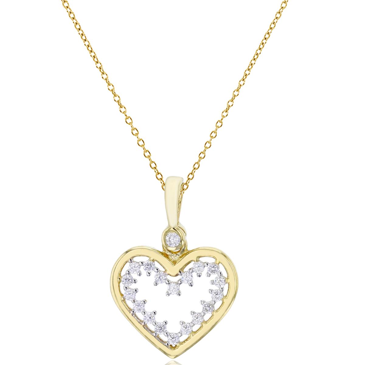 14K Yellow Gold 18x13mm Polished & Paved Open Heart 18" Necklace
