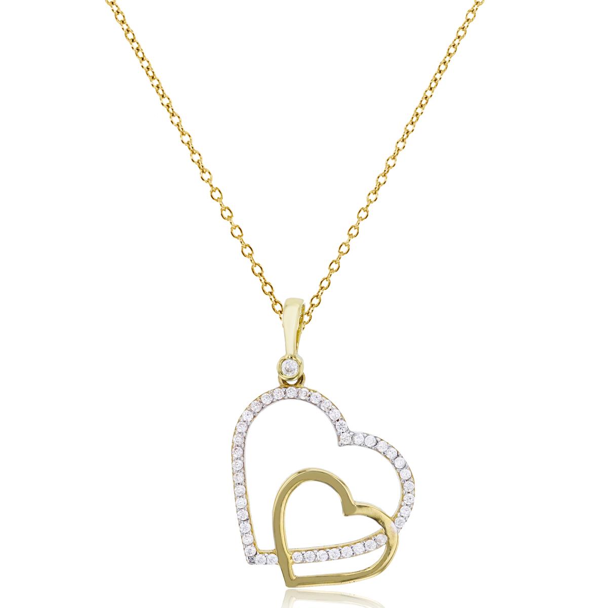 14K Yellow Gold Micropave & Polished Double Open Hearts 18" Necklace