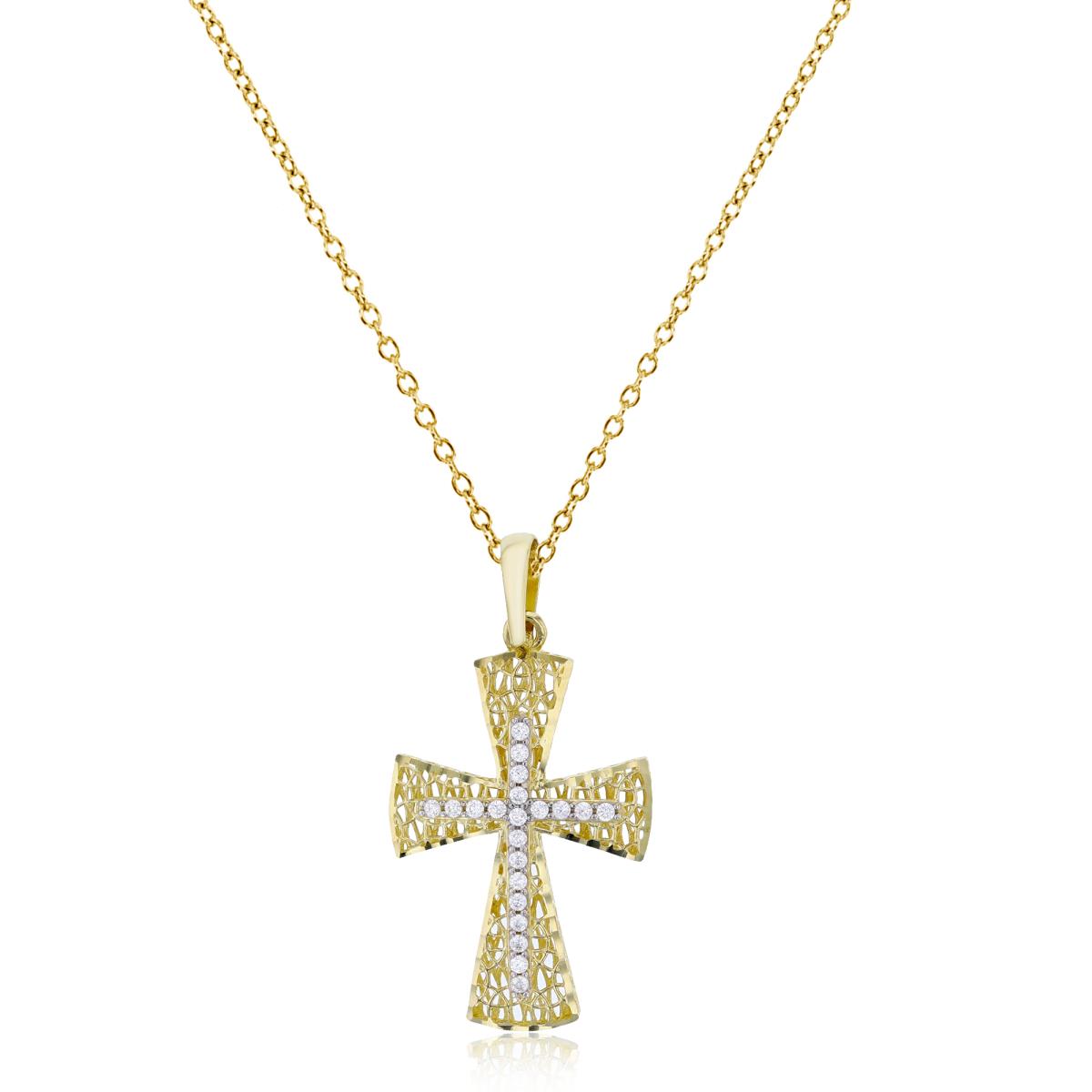 14K Yellow Gold 35x17mm D/C Pave Hollow Cross 18" Necklace
