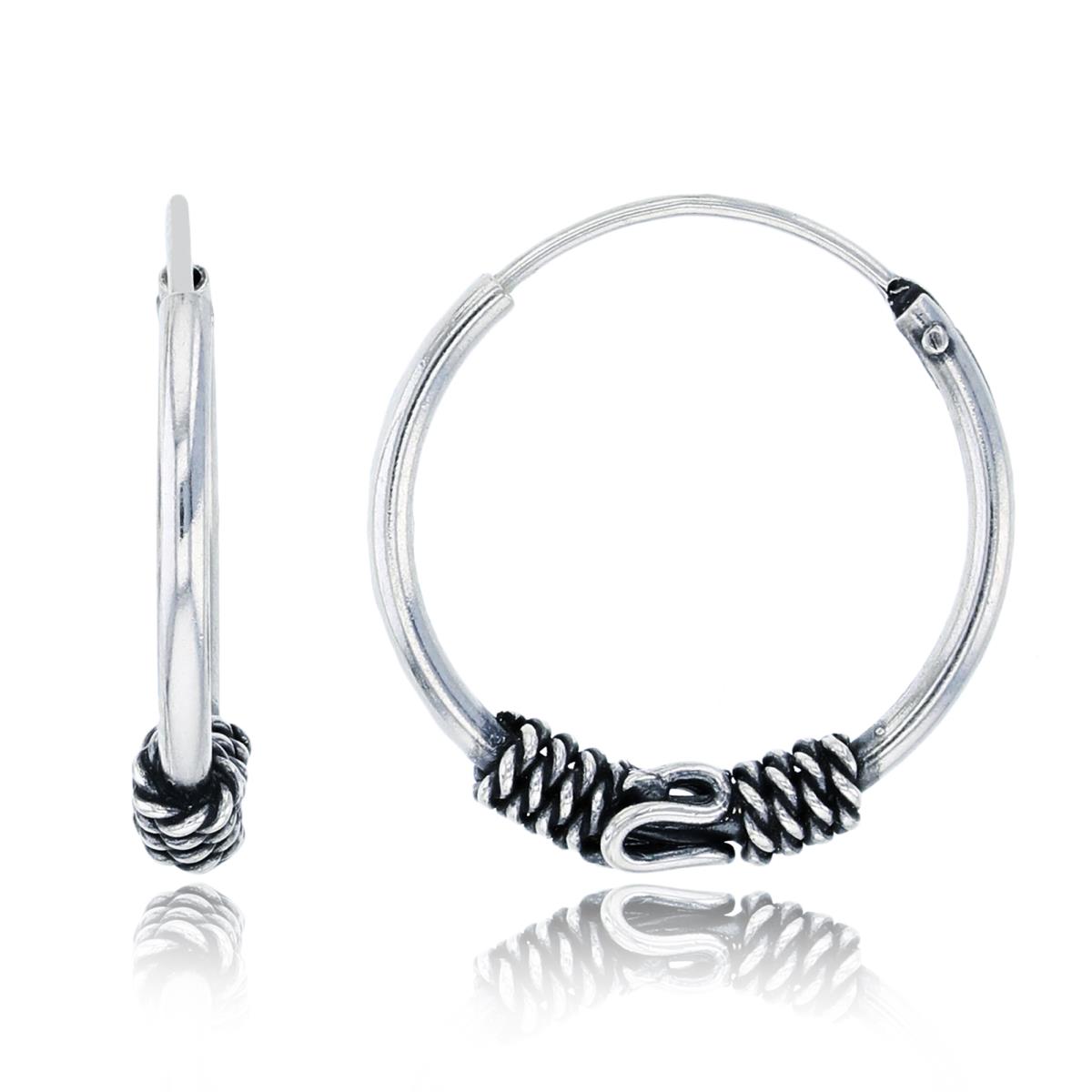 Sterling Silver Oxidized 17x3mm Snake Wire & Rope Hoop Earring