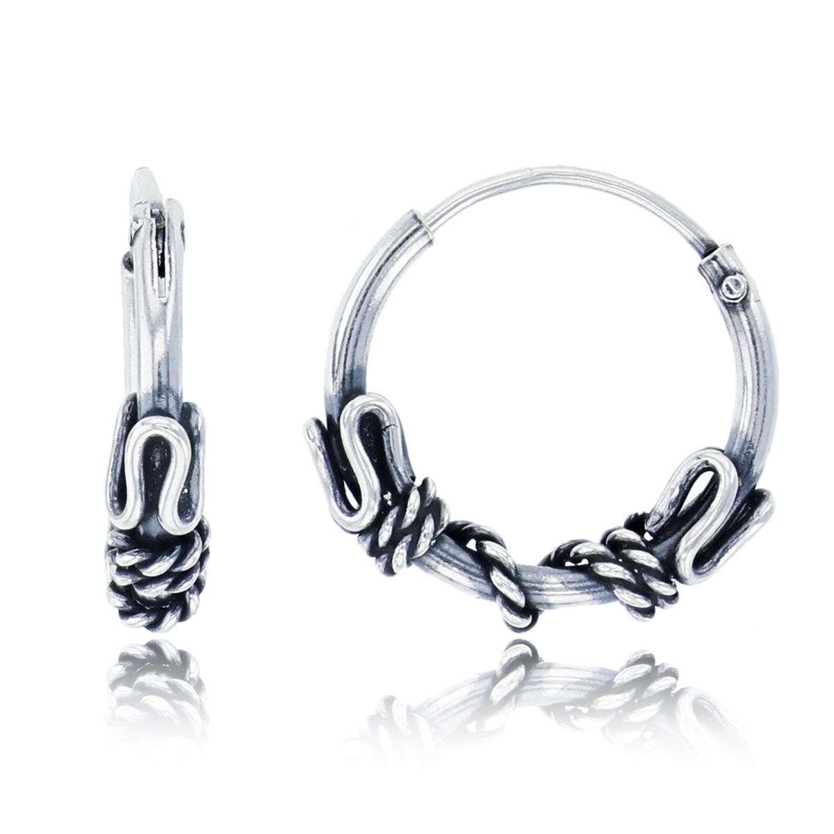 Sterling Silver Oxidized 13x3mm Snake Wire & Rope Hoop Earring