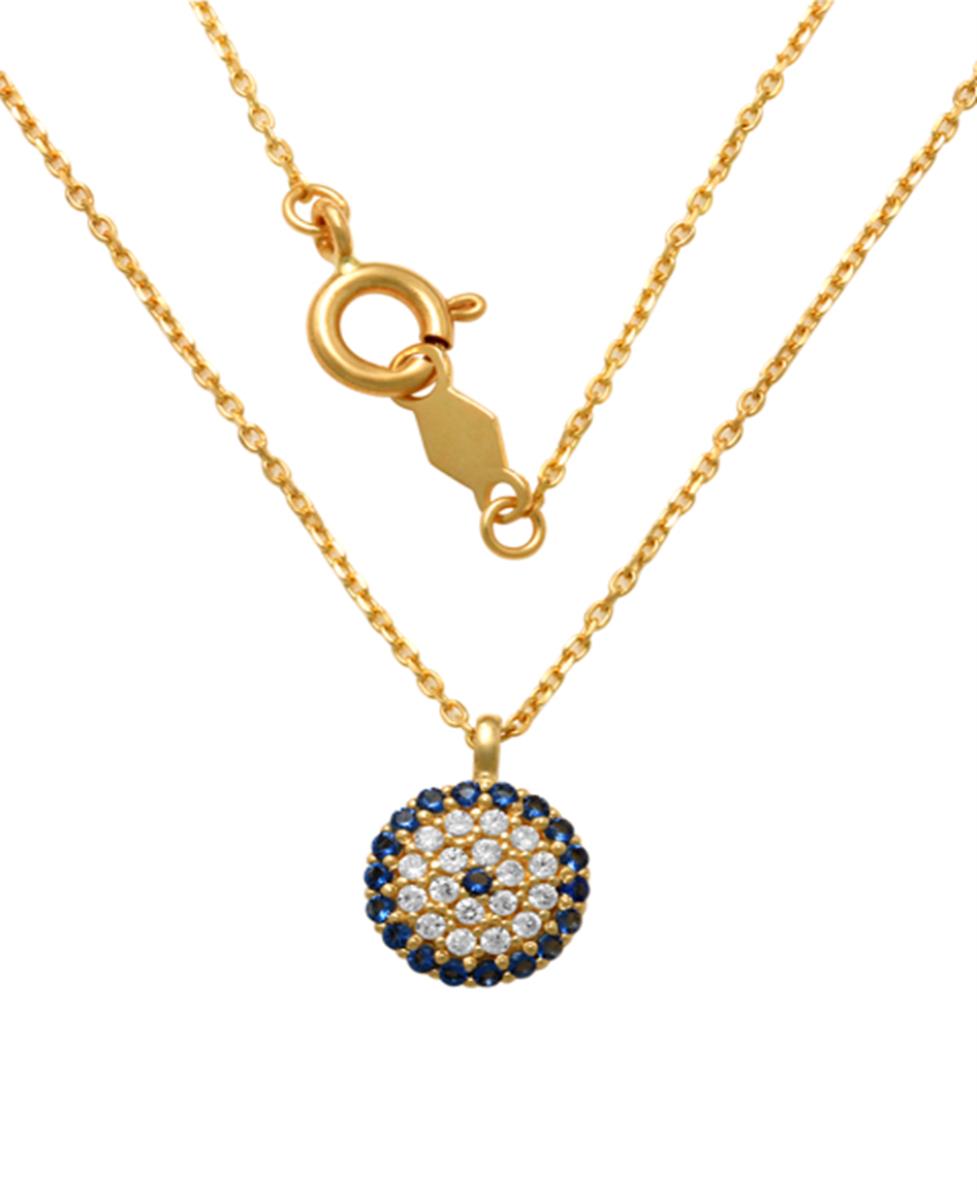 10K Yellow Gold Micropave Petite Round Evil Eye 18" Necklace