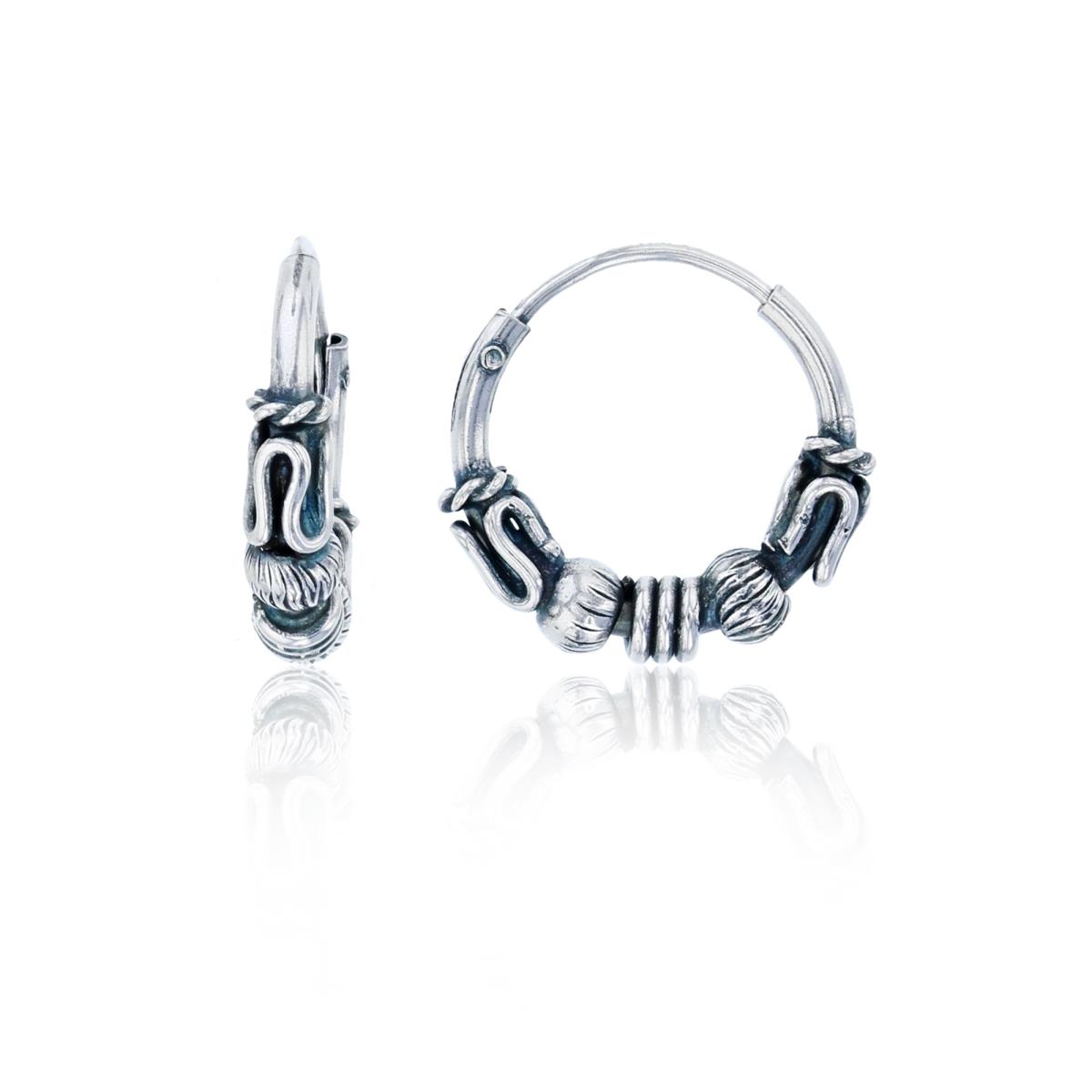 Sterling Silver Oxidized 13x3mm Snake Wire, D/C Bead & Spring Hoop Earring
