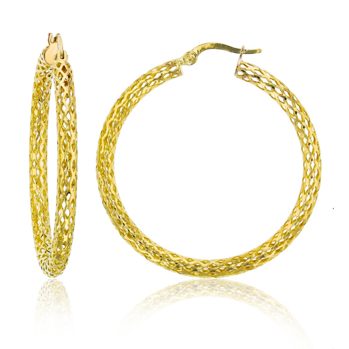 14K Yellow Gold 3x35mm Filigree Hoop Earring