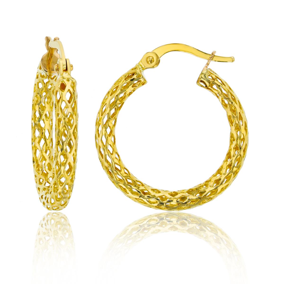 14K Yellow Gold 3x20mm Filigree Hoop Earring