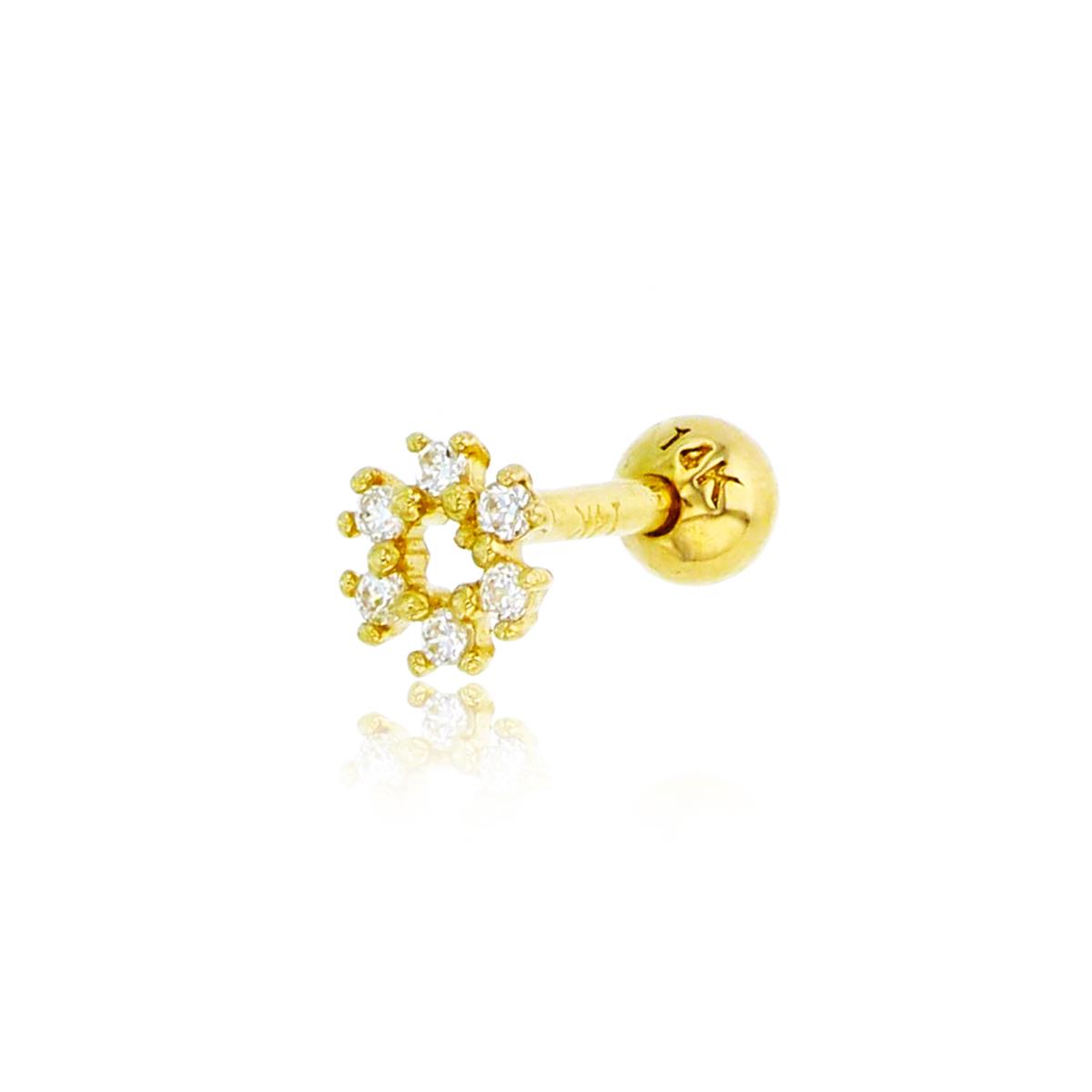 14K Yellow Gold 4mm Open Circle CZ Ear/Nose Stud with Ball Screw-Back