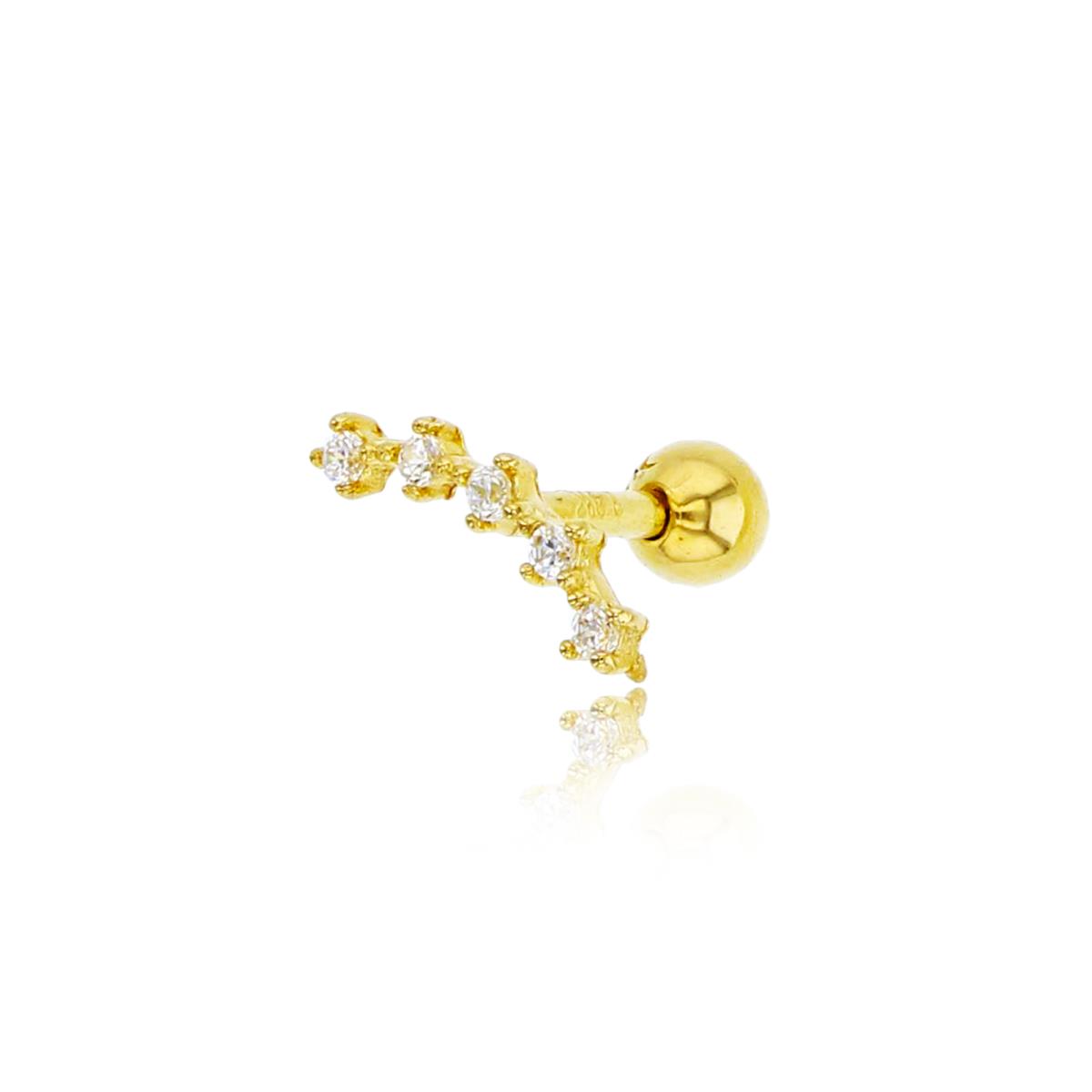 14K Yellow Gold 1.1mm Rd CZ Curved Bar Ear/Nose Stud with Ball Screw-Back