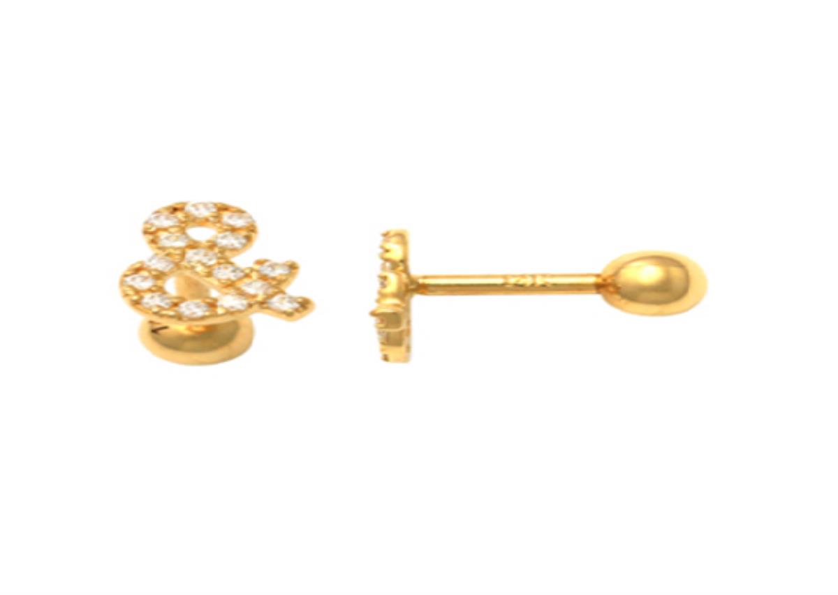 14K Yellow Gold Paved "&" Ear/Nose Stud with Ball Screw-Back