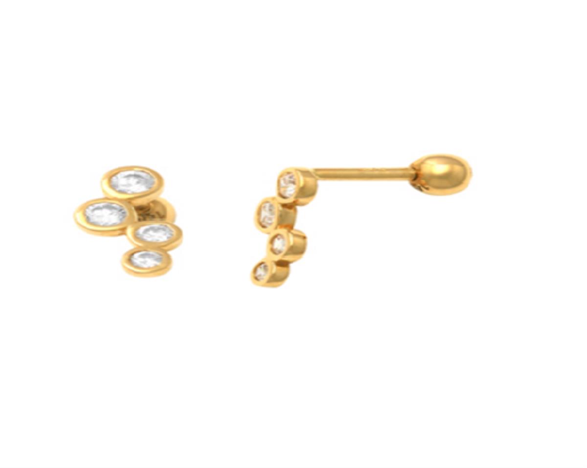 14K Yellow Gold Round Cut CZ Crawler Ear/Nose Stud with Ball Screw-Back