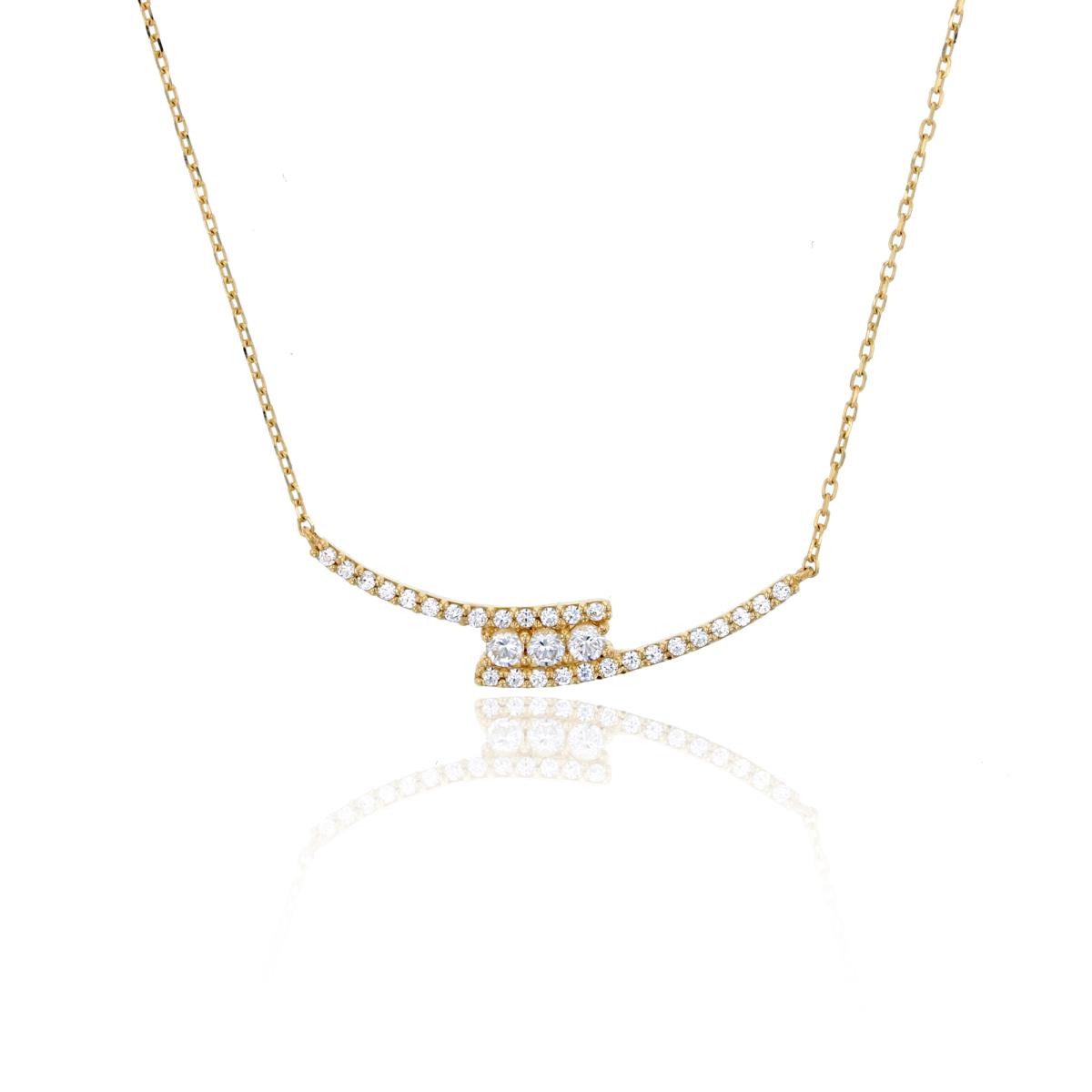 9K Yellow Gold 18" Polished 4.00mm Round Swarovski CZ Layered Swing Bar Necklace