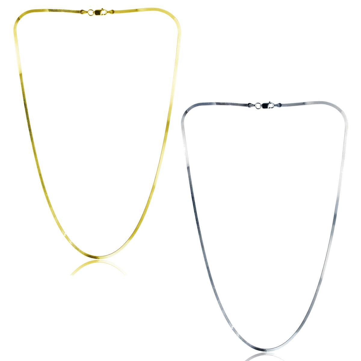 Sterling Silver Rhodium & 1MC Plated  3mm Herringbone 18" Basic Chains Set Of 2