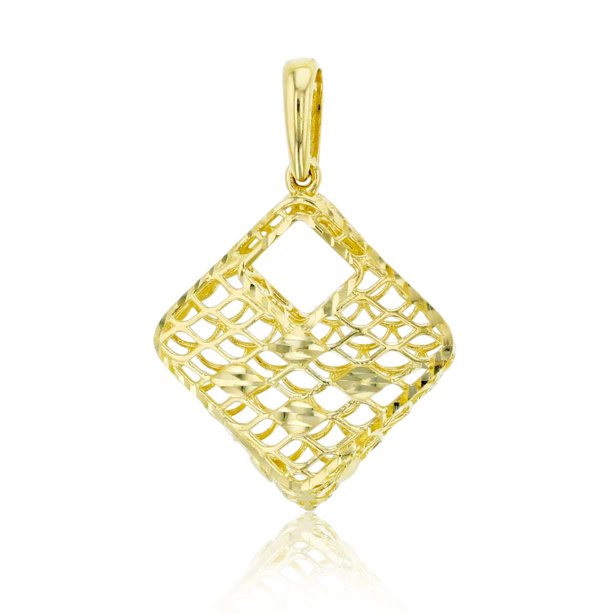 14K Yellow Gold Polished & D/C Hollow Honeycomb Dangling Pendant