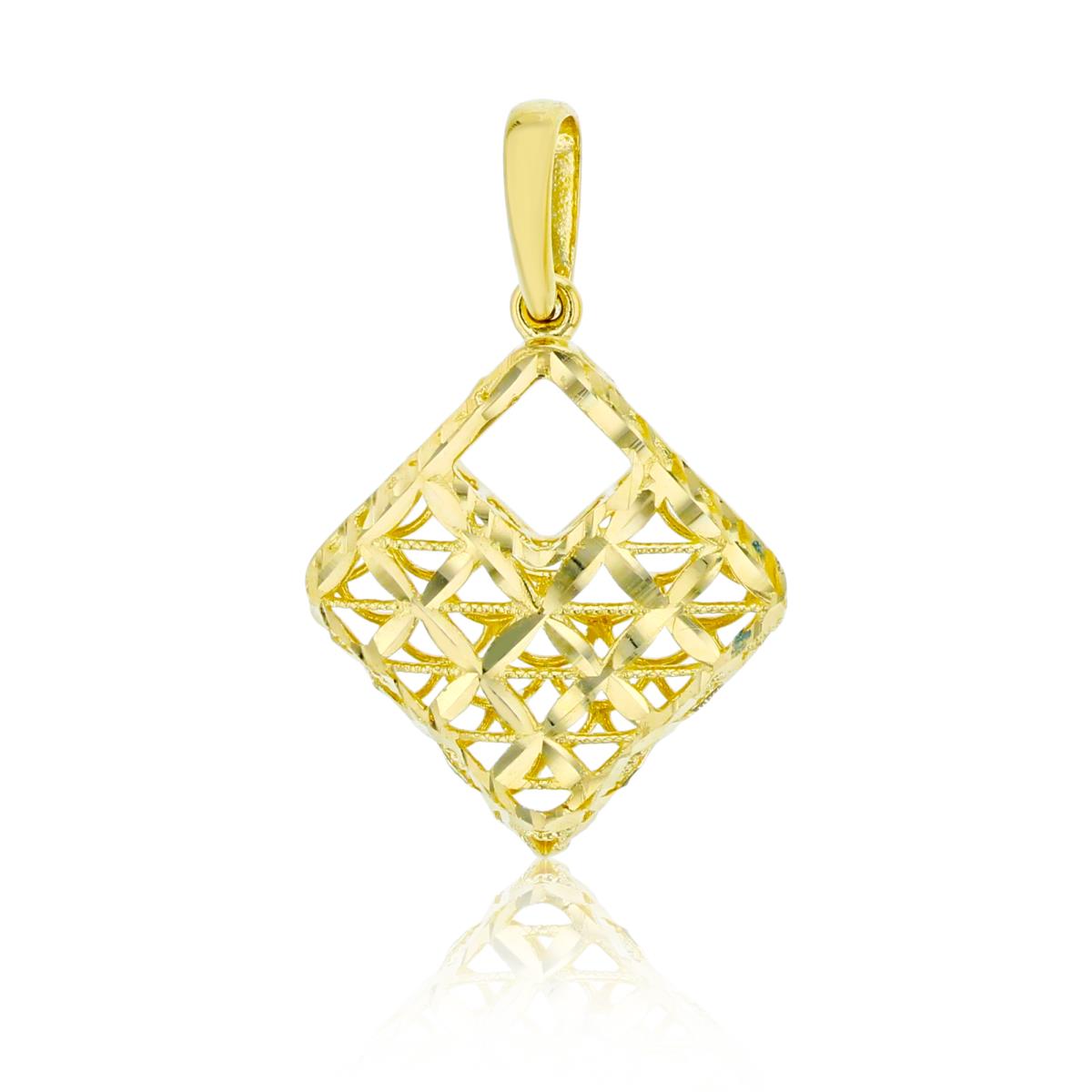 14K Yellow Gold Diamond Cut Hollow Rhombus Dangling Pendant