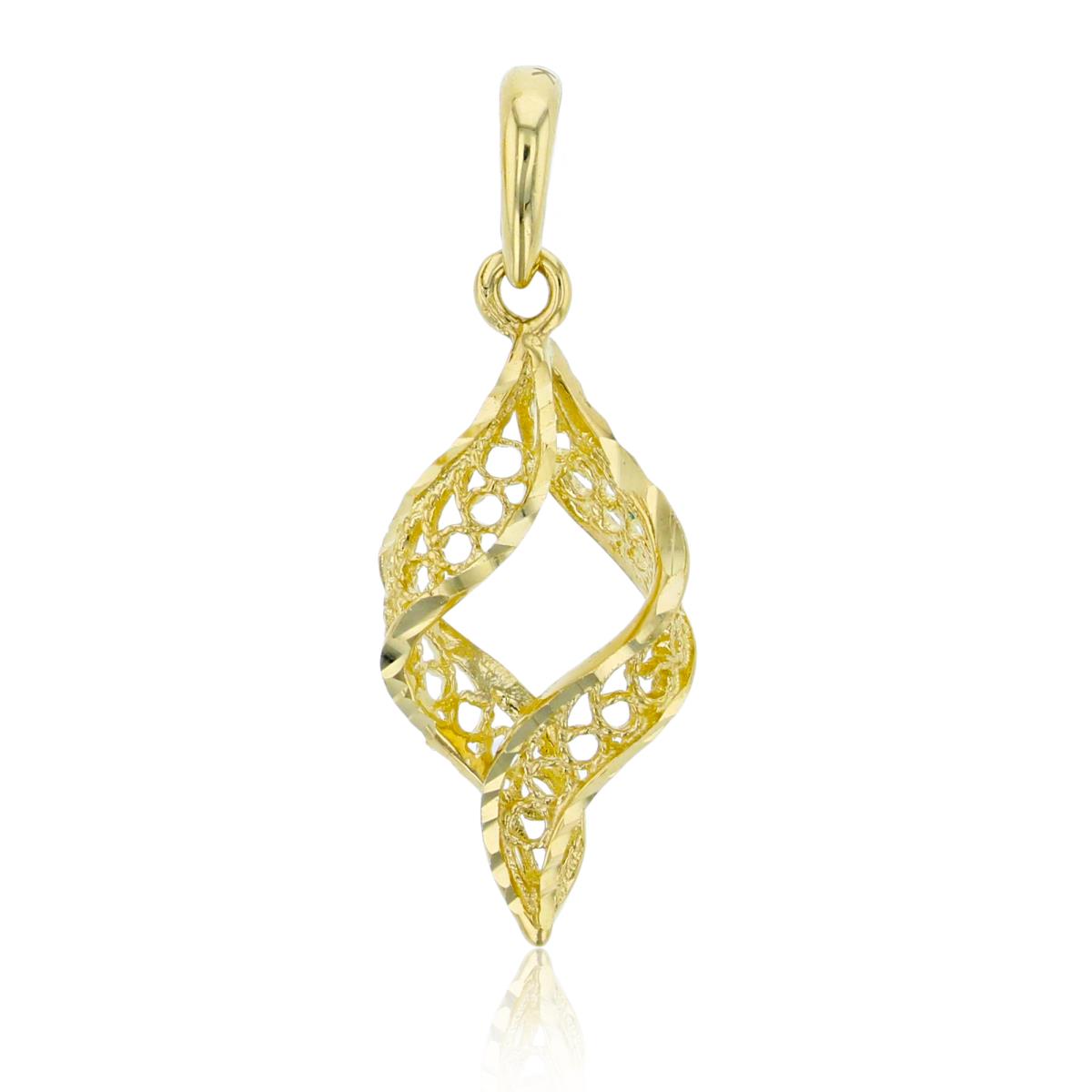 14K Yellow Gold Diamond Cut Twisted Dangling Pendant
