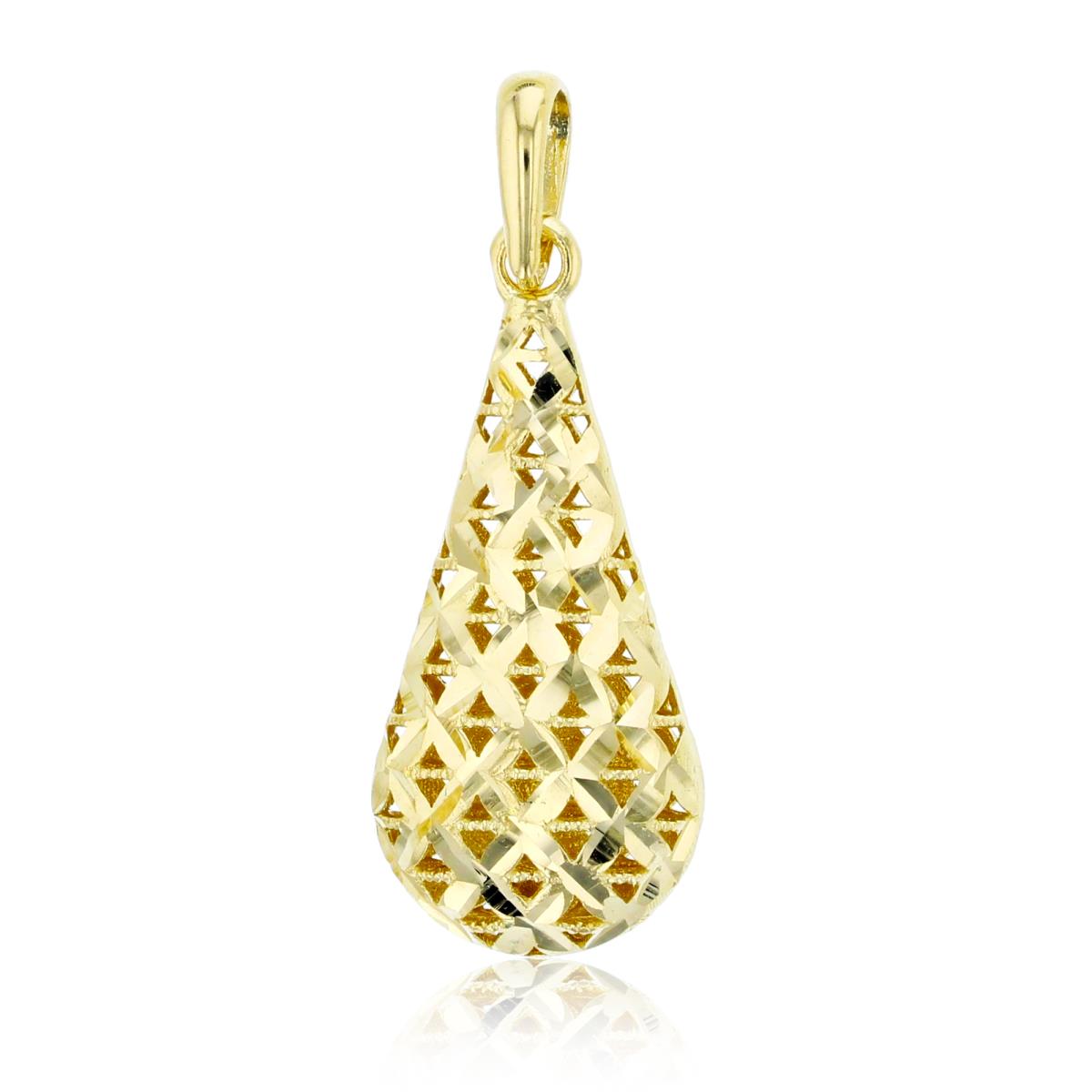 14K Yellow Gold Diamond Cut Lattice Teardrop Dangling Pendant
