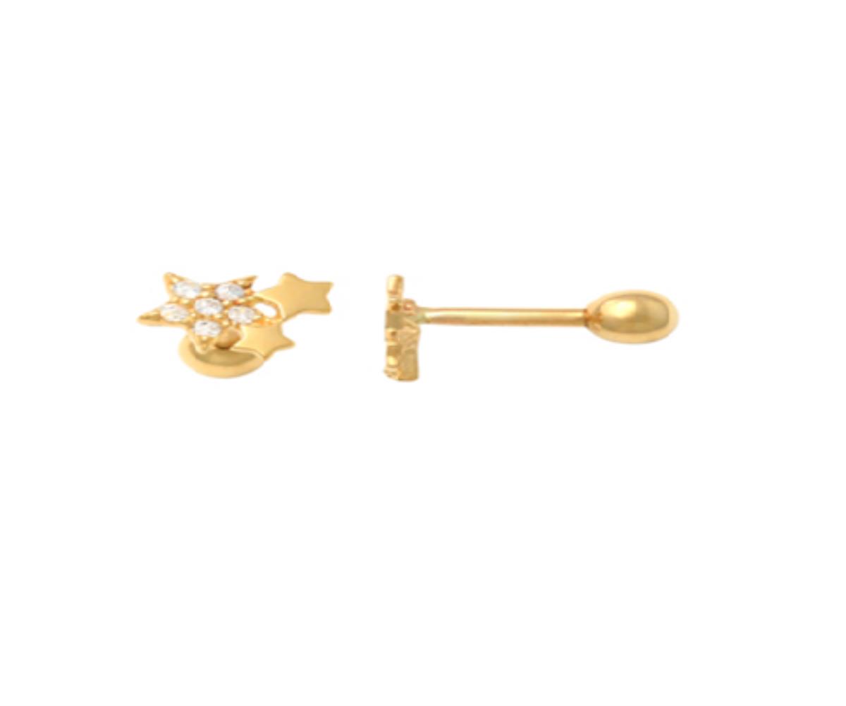 14K Yellow Gold Polished & Paved Stars Ear/Nose Stud with Ball Screw-Back