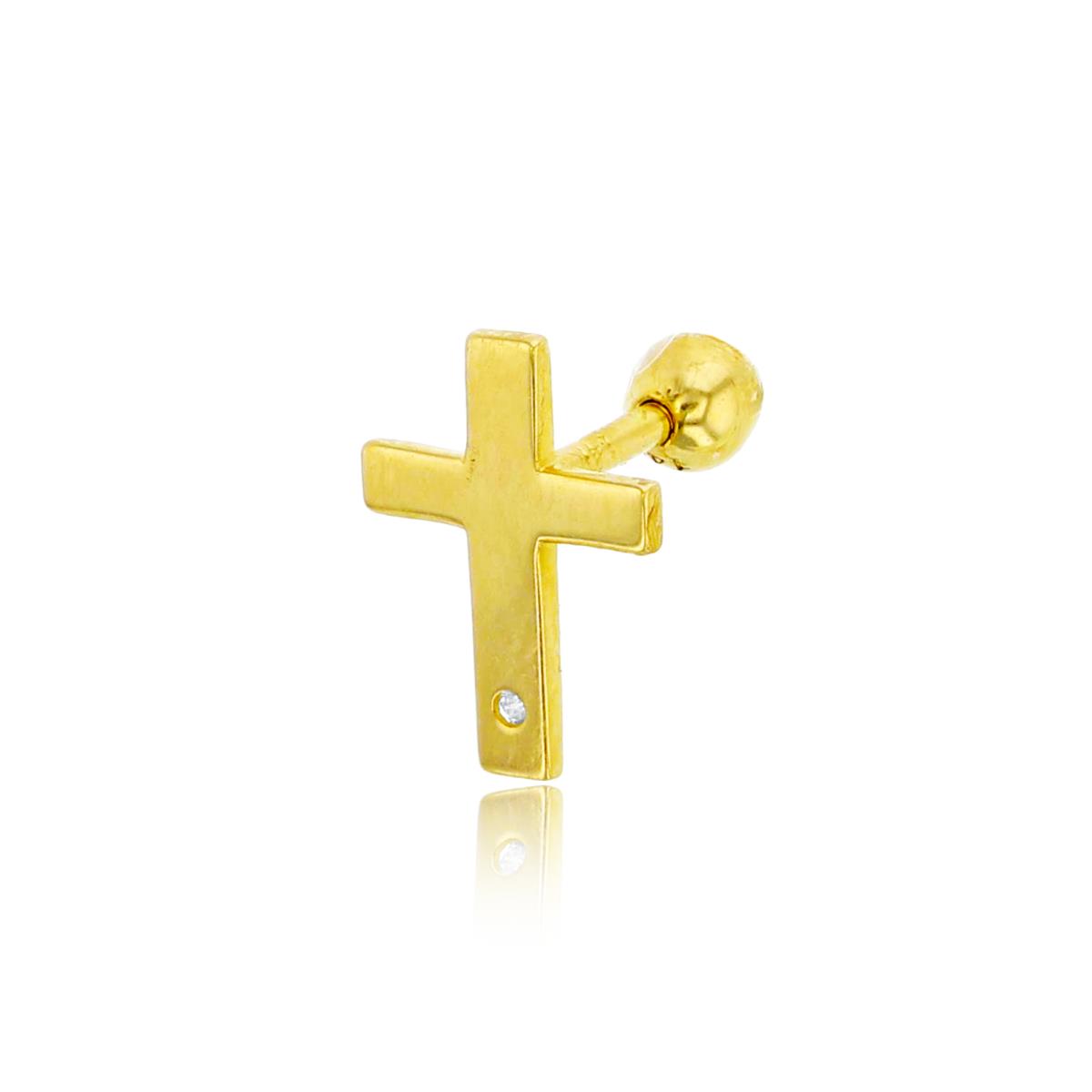 14K Yellow Gold Polished Cross with 1.1mm Rd Cut CZ Ear/ Nose Stud with Ball Screw-Back