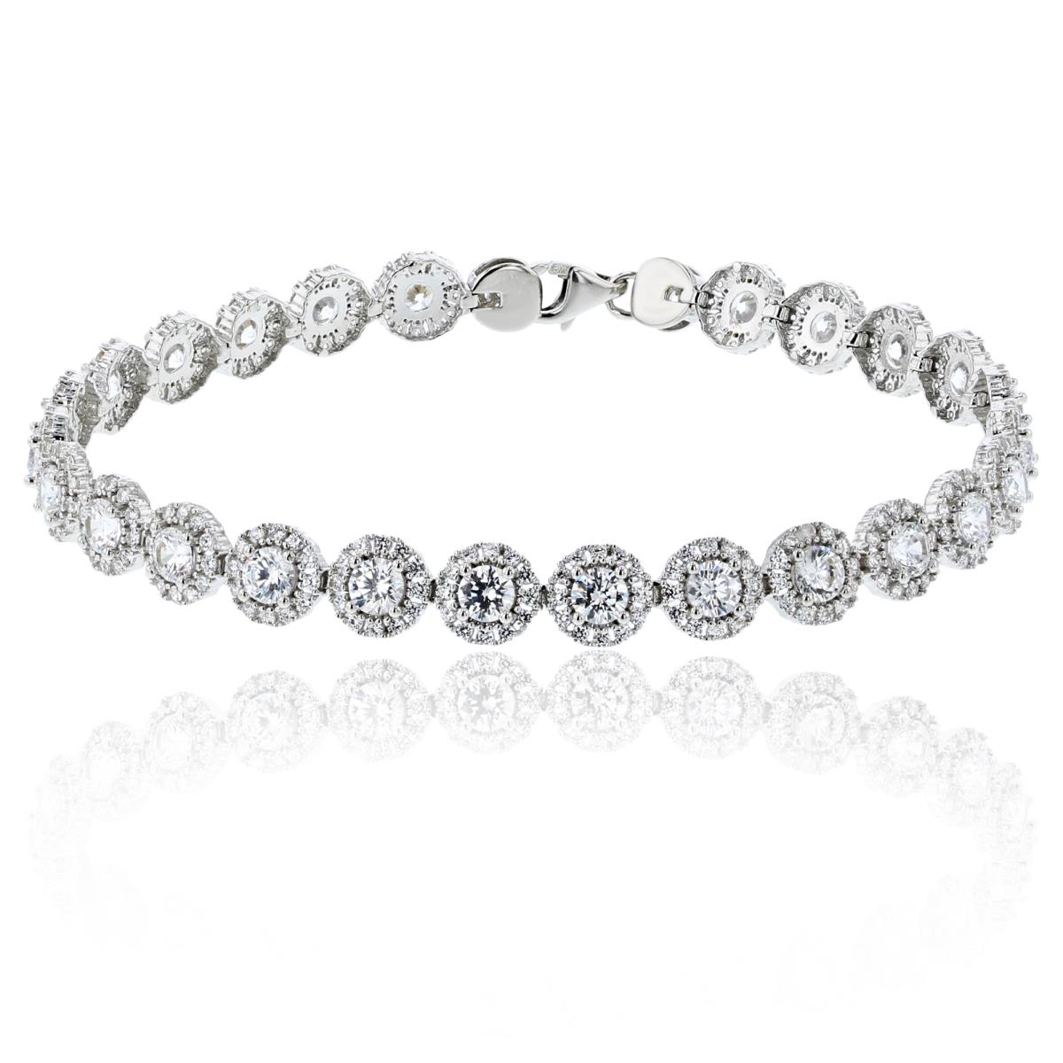 14K White Gold 3.6mm Round Cut Swarovski Halo 7.5" Tennis Bracelet