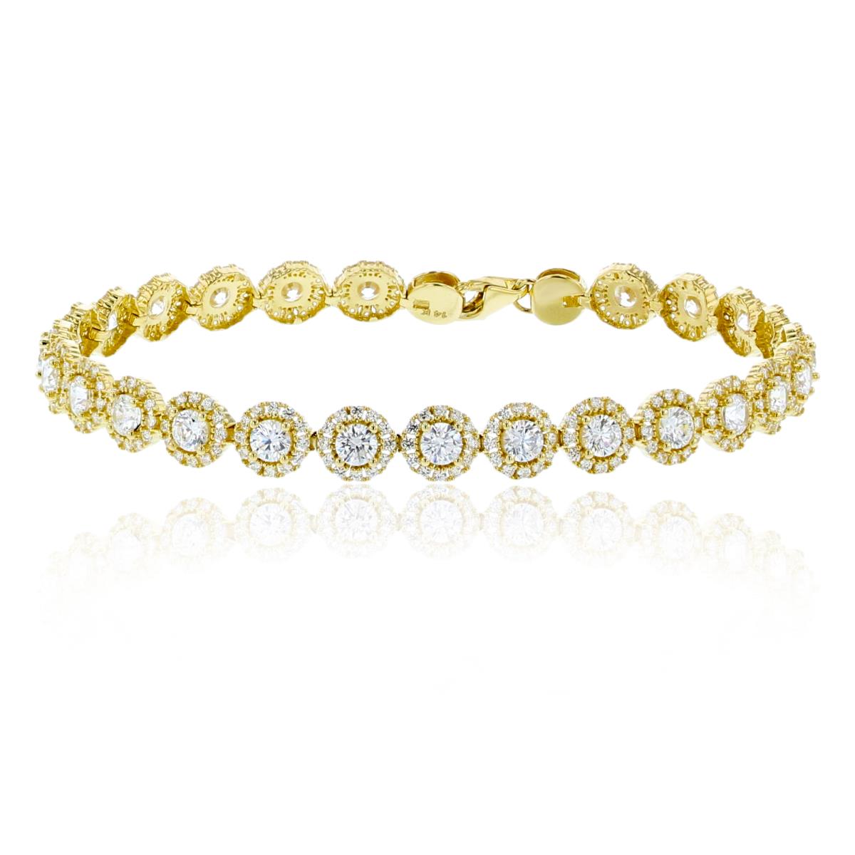 14K Yellow Gold 3.6mm Round Cut Swarovski Halo 7.5" Tennis Bracelet