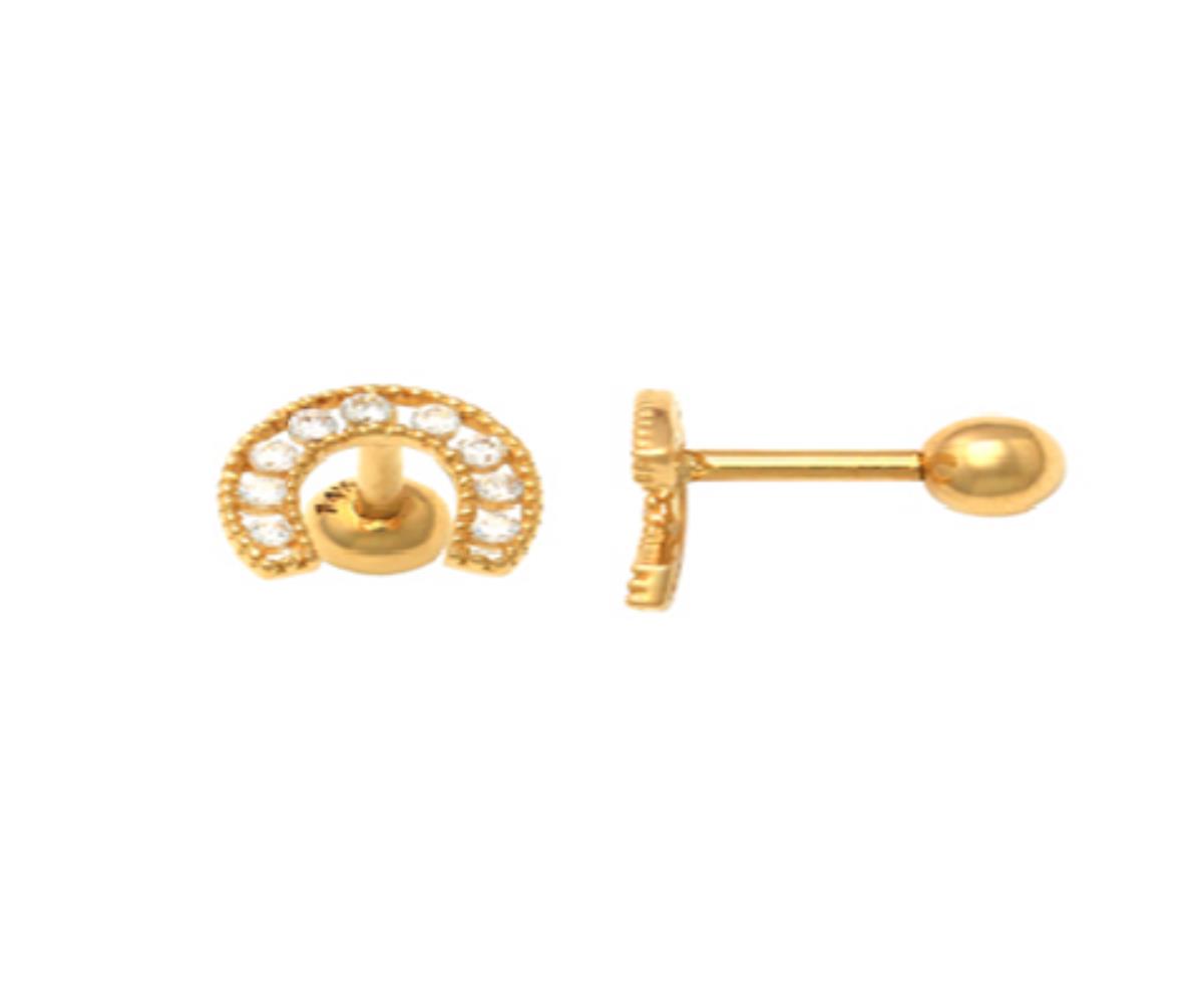 10K Yellow Gold Paved Horseshoe Ear/Nose Stud with Ball Screw-Back