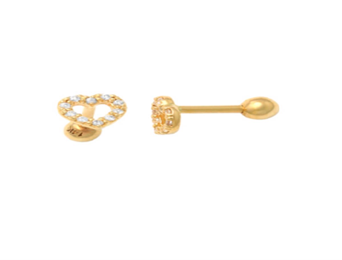 10K Yellow Gold 5x5mm Paved Open Heart Ear/Nose Stud with Ball Screw-Back