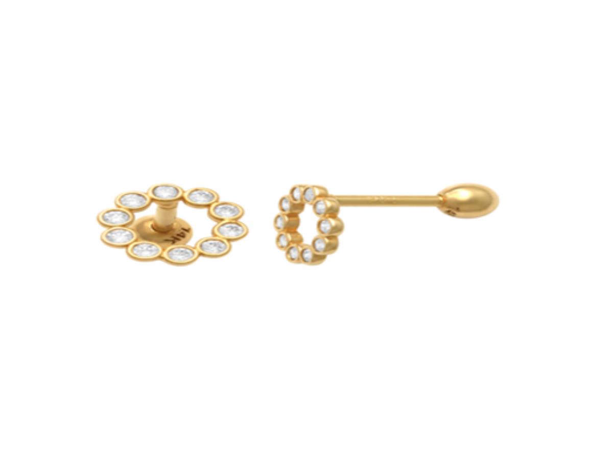 10K Yellow Gold 1.2mm Round Cut CZ Open Circle Ear/Nose Stud with Ball Screw-Back