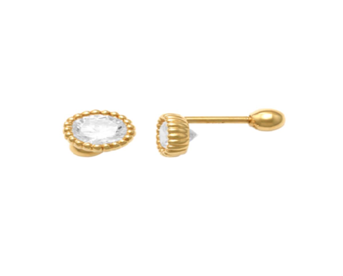 10K Yellow Gold 4.75mm Round Cut Bubble Frame Ear/Nose Stud with Ball Screw-Back