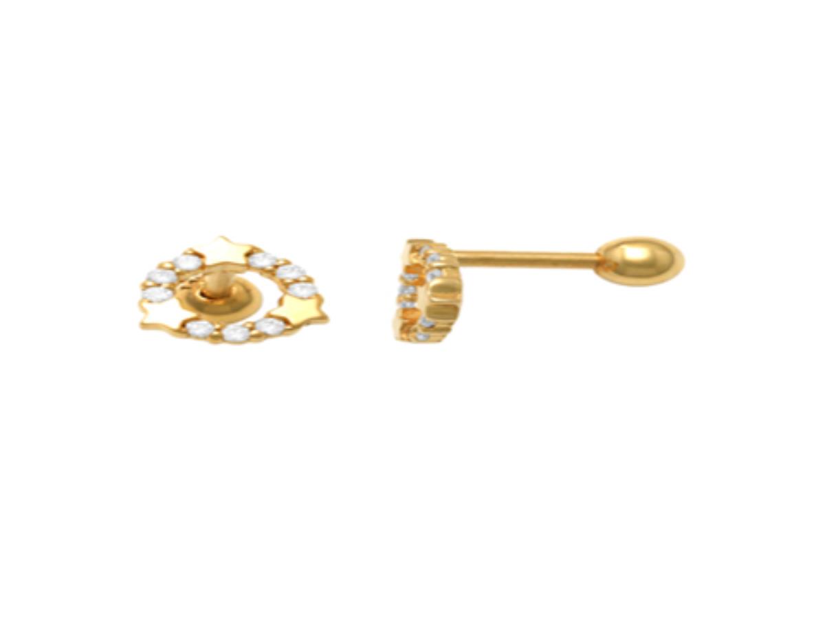 10K Yellow Gold Paved Open Star Circle Ear/Nose Stud with Ball Screw-Back