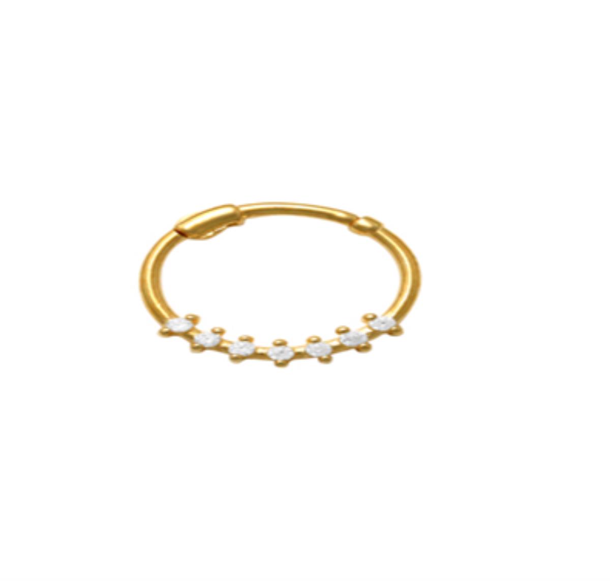 10K Yellow Gold 1mm Rd CZ Paved Nose Ring