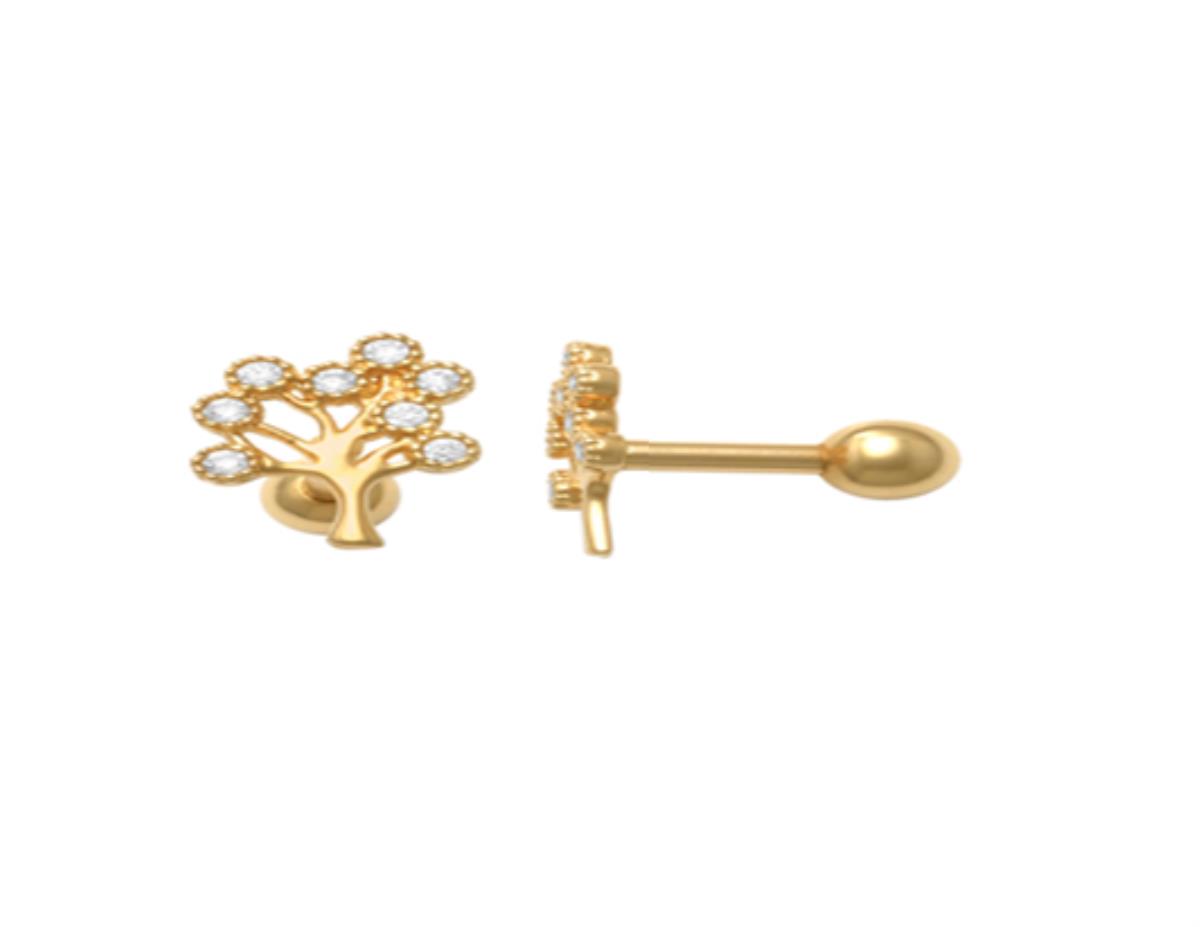 10K Yellow Gold Milgrain Tree Of Life Nose Stud with Ball Screw-Back